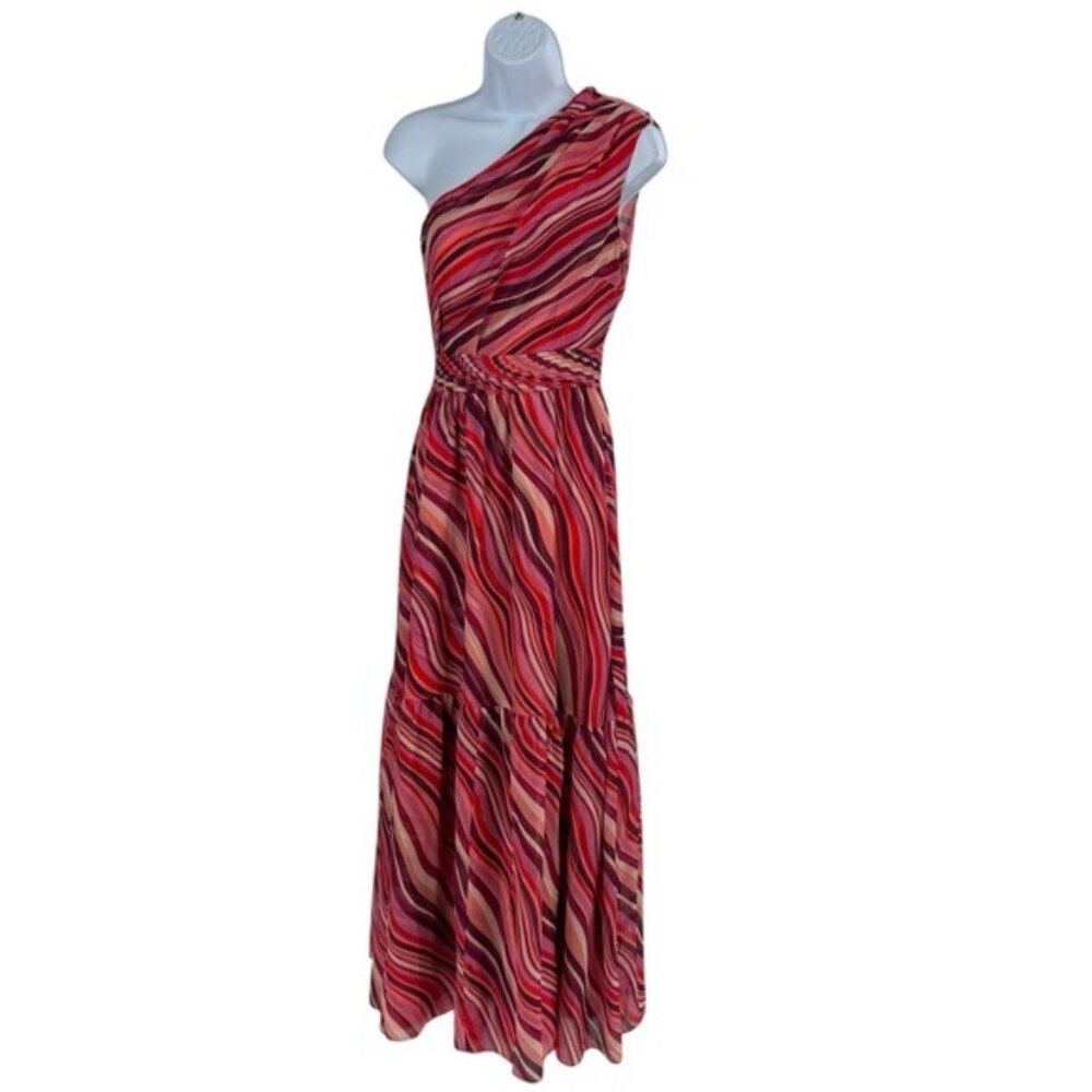 Tuckernuck One-Shoulder Maxi Dress in Pink and Red Wave Print - Picture 5 of 12